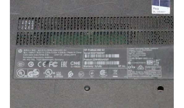 laptop HP Probook 650 G3, Intel Core i5, zonder lader, paswoord niet gekend, beschadigd